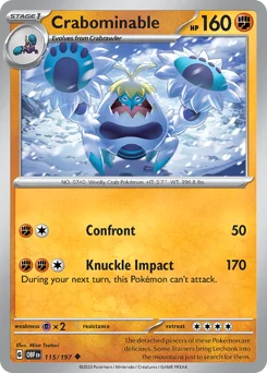 Crabominable Pokemon card from Obsidian Flames, card number 115