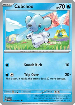 Cubchoo Pokemon card from Obsidian Flames, card number 53