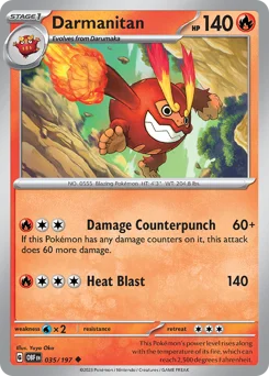 Darmanitan Pokemon card from Obsidian Flames, card number 35