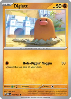 Diglett Pokemon card from Obsidian Flames, card number 103