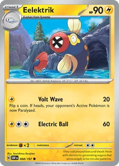 Eelektrik Pokemon card from Obsidian Flames, card number 68