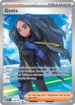 Geeta Pokemon card from Obsidian Flames, card number 218