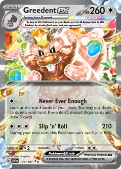 Greedent ex Pokemon card from Obsidian Flames, card number 179