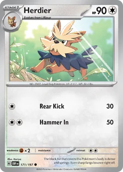Herdier Pokemon card from Obsidian Flames, card number 171