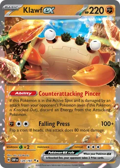 Klawf ex Pokemon card from Obsidian Flames, card number 120