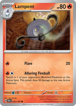 Lampent Pokemon card from Obsidian Flames, card number 37