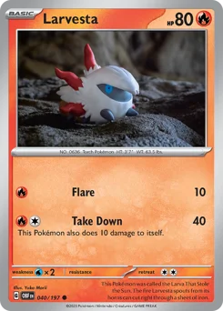 Larvesta Pokemon card from Obsidian Flames, card number 40