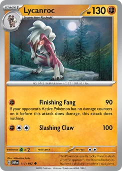 Lycanroc Pokemon card from Obsidian Flames, card number 117