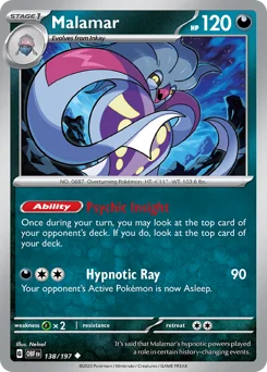 Malamar Pokemon card from Obsidian Flames, card number 138