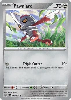 Pawniard Pokemon card from Obsidian Flames, card number 148