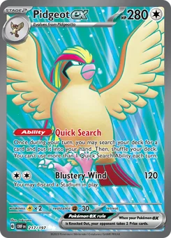 Pidgeot ex Pokemon card from Obsidian Flames, card number 217