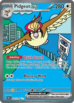 Pidgeot ex Pokemon card from Obsidian Flames, card number 225