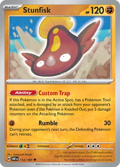 Stunfisk Pokemon card from Obsidian Flames, card number 112