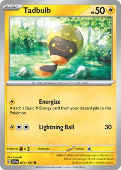Tadbulb Pokemon card from Obsidian Flames, card number 74