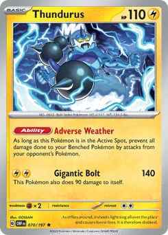 Thundurus Pokemon card from Obsidian Flames, card number 70