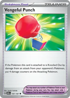Vengeful Punch Pokemon card from Obsidian Flames, card number 197