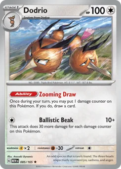 Dodrio Pokemon card from 151, card number 85