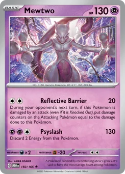 Mewtwo Pokemon card from 151, card number 150
