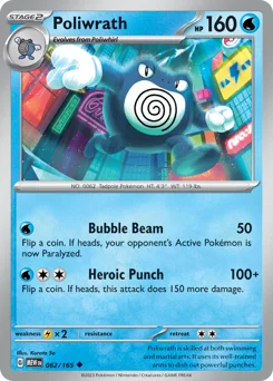 Poliwrath Pokemon card from 151, card number 62