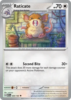 Raticate Pokemon card from 151, card number 20