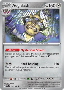 Aegislash Pokemon card from Paradox Rift, card number 134