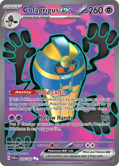 Cofagrigus ex Pokemon card from Paradox Rift, card number 224