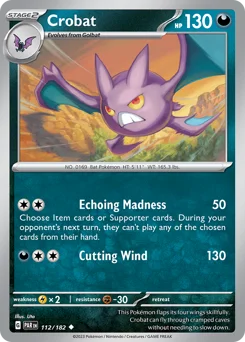 Crobat Pokemon card from Paradox Rift, card number 112