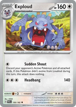 Exploud Pokemon card from Paradox Rift, card number 150