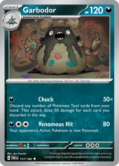 Garbodor Pokemon card from Paradox Rift, card number 117