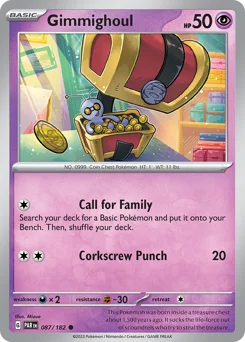 Gimmighoul Pokemon card from Paradox Rift, card number 87