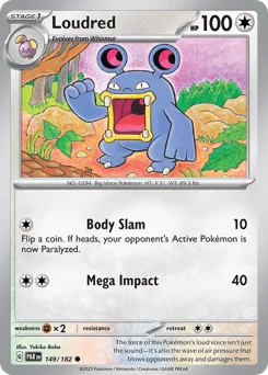 Loudred Pokemon card from Paradox Rift, card number 149