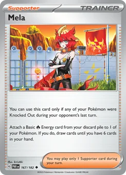 Mela Pokemon card from Paradox Rift, card number 167