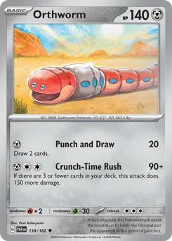 Orthworm Pokemon card from Paradox Rift, card number 138