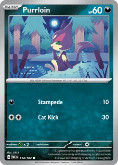 Purrloin Pokemon card from Paradox Rift, card number 114
