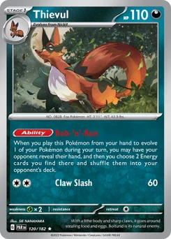 Thievul Pokemon card from Paradox Rift, card number 120