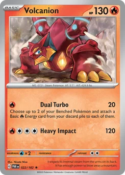 Volcanion Pokemon card from Paradox Rift, card number 22