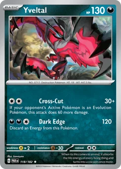 Yveltal Pokemon card from Paradox Rift, card number 118