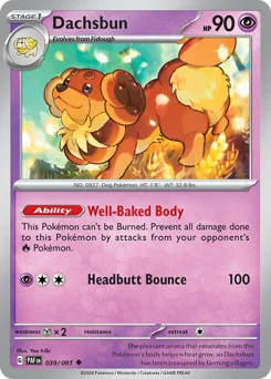 Dachsbun Pokemon card from Paldean Fates, card number 39