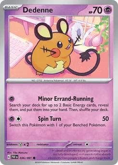 Dedenne Pokemon card from Paldean Fates, card number 36