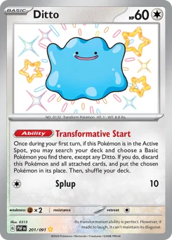 Ditto Pokemon card from Paldean Fates, card number 201