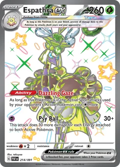 Espathra ex Pokemon card from Paldean Fates, card number 214