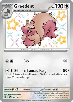 Greedent Pokemon card from Paldean Fates, card number 206
