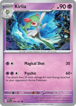 Kirlia Pokemon card from Paldean Fates, card number 28