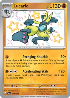 Lucario Pokemon card from Paldean Fates, card number 174