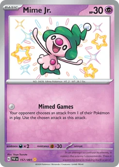 Mime Jr. Pokemon card from Paldean Fates, card number 157
