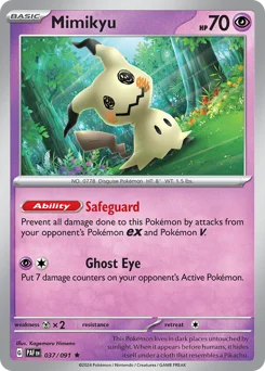 Mimikyu Pokemon card from Paldean Fates, card number 37