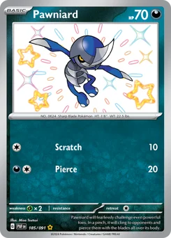 Pawniard Pokemon card from Paldean Fates, card number 185