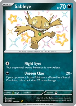 Sableye Pokemon card from Paldean Fates, card number 184