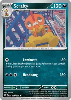 Scrafty Pokemon card from Paldean Fates, card number 61