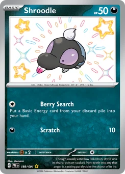 Shroodle Pokemon card from Paldean Fates, card number 189